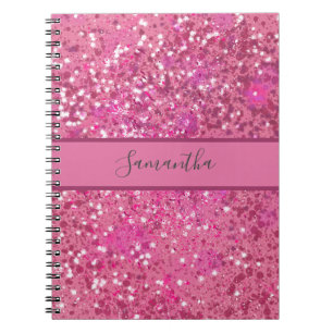 Caderno Espiral Monograma Nome Rosa Quente Glitter Sparkle Girly G