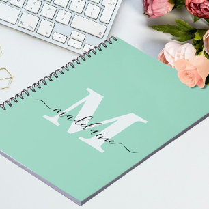 Caderno Espiral Monograma Notebook Verde Personalizado & Nome