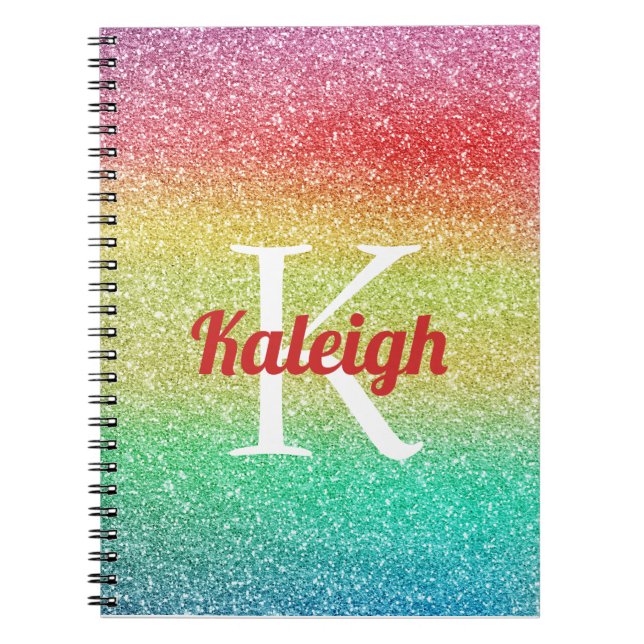 Caderno Espiral Monograma Ombre' Brilhante Arco-Íris Fofo (Frente)
