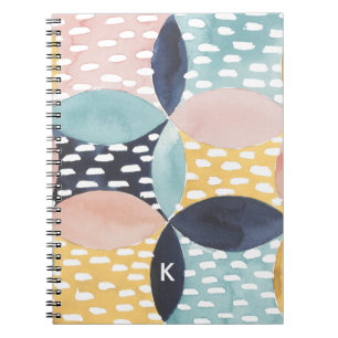 Caderno Espiral Monograma  Padrão de Círculo Abstrato