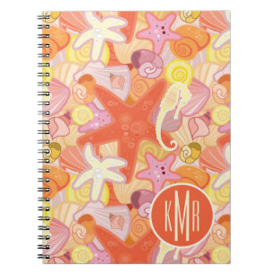 Caderno Espiral Monograma Pastel das criaturas   do mar