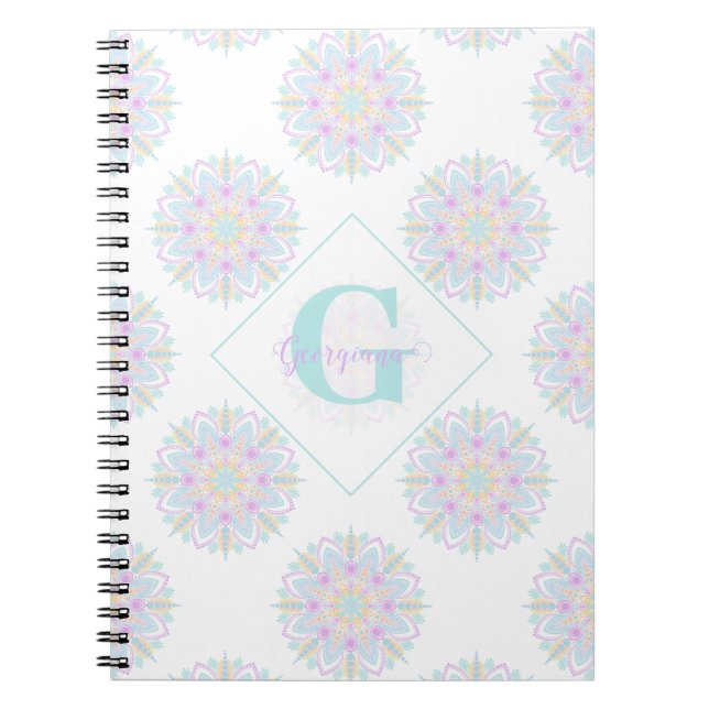 Caderno Espiral Monograma Pastel Rainbow Sundae Bolinhas Mandala (Frente)