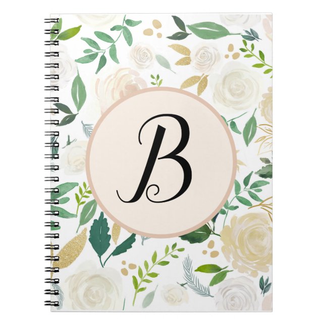 Caderno Espiral Monograma Personalizado Aquarela Flora de Heras Ve (Frente)