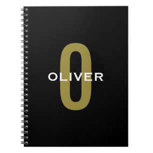 Caderno Espiral Monograma Personalizado Branco Dourado