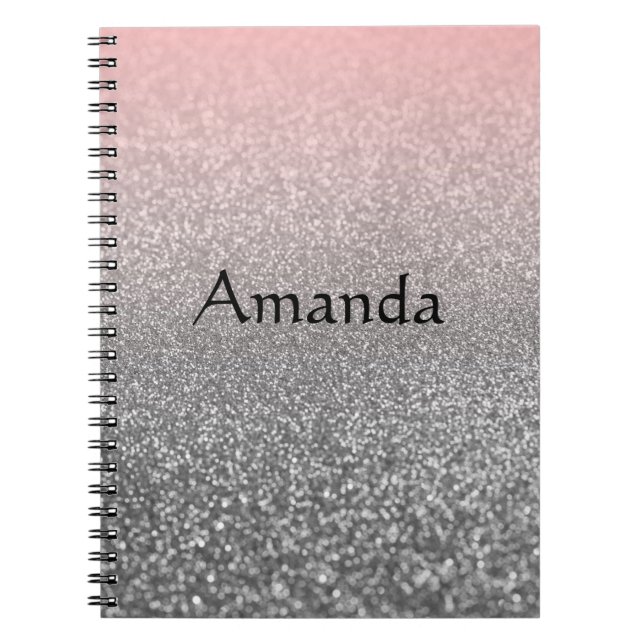 Caderno Espiral Monograma personalizado brilho cor-de-rosa (Frente)