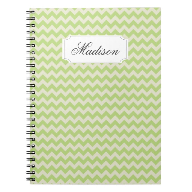 Caderno Espiral Monograma Personalizado Chevron Verde limão Chic (Frente)