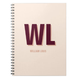 Caderno Espiral Monograma personalizado, cor-de-rosa, minimalista