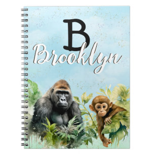 Caderno Espiral Monograma Personalizado da Selva de Gorilla Chimpa