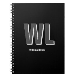 Caderno Espiral Monograma personalizado de Cinza e preto minimalis
