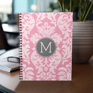 Caderno Espiral Monograma Personalizado de Cor damasco Rosa e Past