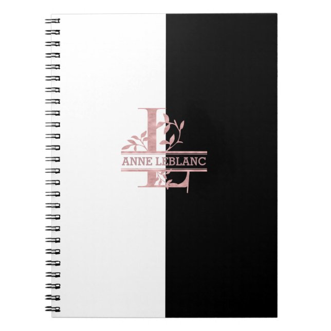 Caderno Espiral Monograma Personalizado de Divisão Dourada Moderna (Frente)