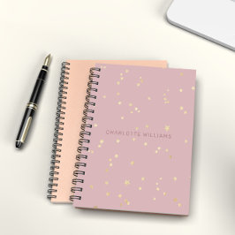 Caderno Espiral Monograma Personalizado De Estrelas Douradas E Ros