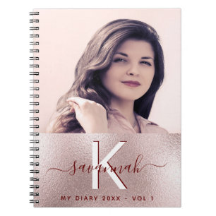 Caderno Espiral Monograma personalizado de fotografia cor-de-rosa