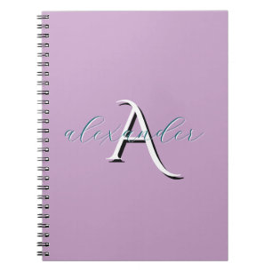 Caderno Espiral Monograma Personalizado de Lavanda com Nome Person