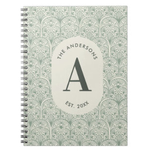 Caderno Espiral Monograma Personalizado de Nome de Família Verde S