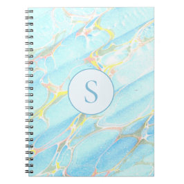 Caderno Espiral Monograma Personalizado de Padrão de Mármore Impre