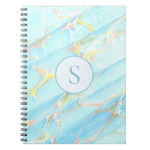Caderno Espiral Monograma Personalizado de Padrão de Mármore Impre