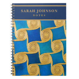 Caderno Espiral Monograma Personalizado do Antigo Egito Azul Doura