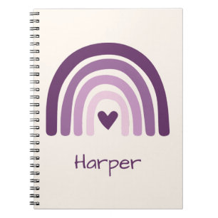 Caderno Espiral Monograma Personalizado do Arco-Íris Roxo