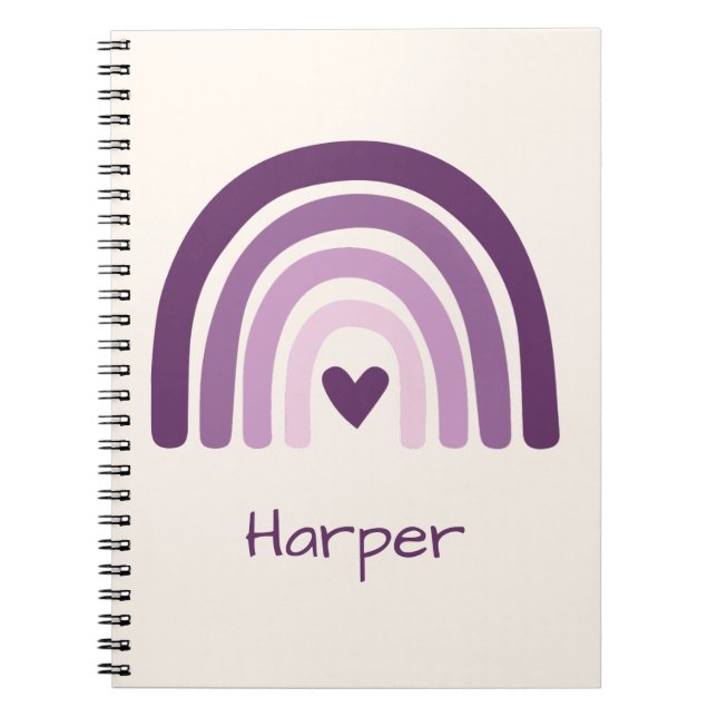 Caderno Espiral Monograma Personalizado do Arco-Íris Roxo (Frente)