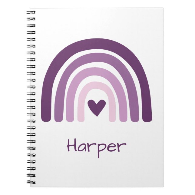 Caderno Espiral Monograma Personalizado do Arco-Íris Roxo (Frente)