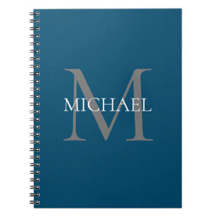 Caderno Espiral Monograma Personalizado e Nome Oceano Azul