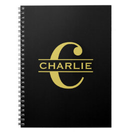 Caderno Espiral Monograma Personalizado E Nome Preto E Dourado
