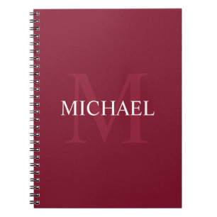 Caderno Espiral Monograma Personalizado e Nome Vermelho Borgonha