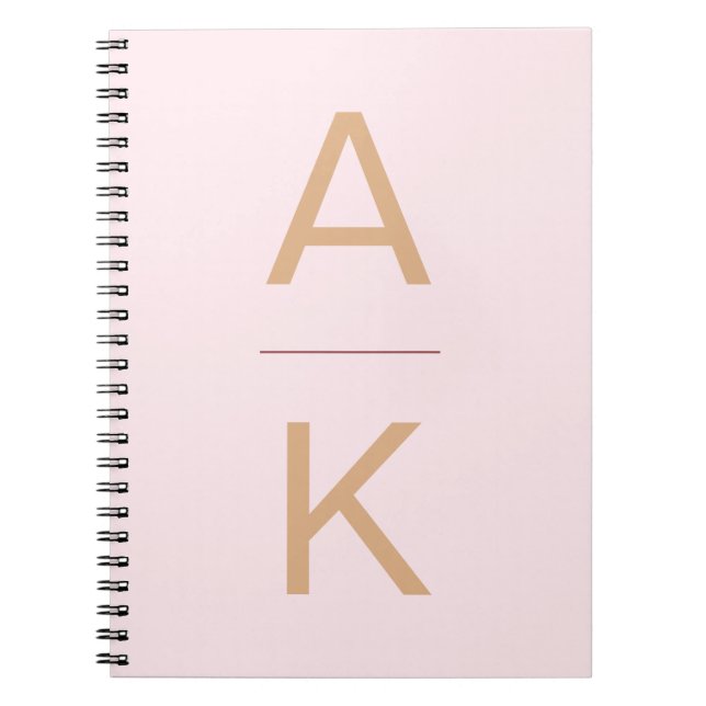 Caderno Espiral Monograma personalizado, moderno, cor-de-rosa e ou (Frente)