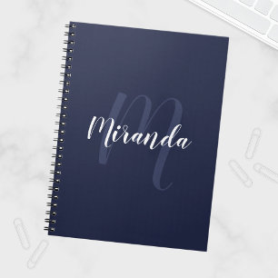 Caderno Espiral Monograma Personalizado Moderno e Marinho de Nome 