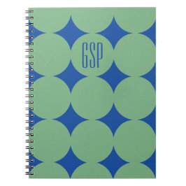 Caderno Espiral Monograma Personalizado Moderno Ponto, Azul Person
