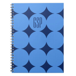 Caderno Espiral Monograma Personalizado Moderno Ponto, Azul Person