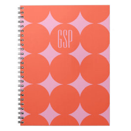 Caderno Espiral Monograma Personalizado Moderno Ponto, Laranja Per