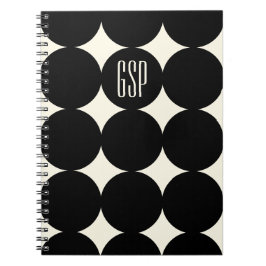 Caderno Espiral Monograma Personalizado Moderno Ponto, Preto Perso