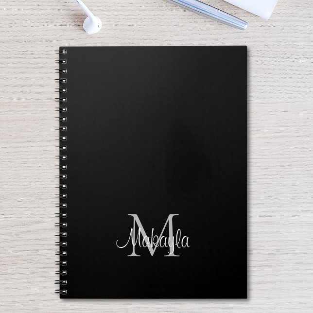 Caderno Espiral Monograma Personalizado Nome Bloco de Notas Preto (Criador carregado)