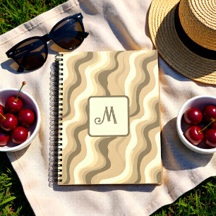 Caderno Espiral Monograma Personalizado Ondas Retro Bege Neutro