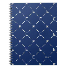 Caderno Espiral Monograma Personalizado, Padrão Geométrico Azul Ma