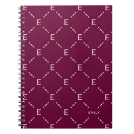 Caderno Espiral Monograma Personalizado, Padrão Geométrico Burgund