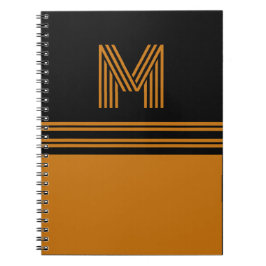 Caderno Espiral Monograma Personalizado Preto &Marrom Elegante