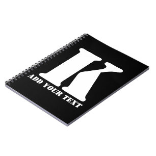 Caderno Espiral Monograma Personalizado Preto Moderno Texto Person