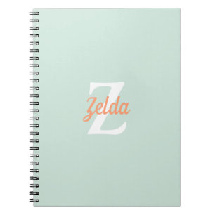 Caderno Espiral Monograma personalizado Seafoam Verde Laranja