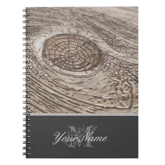 Caderno Espiral Monograma personalizável com grunge de madeira! (Frente)
