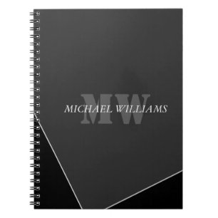 Caderno Espiral Monograma Preto Cinza Artístico Moderno