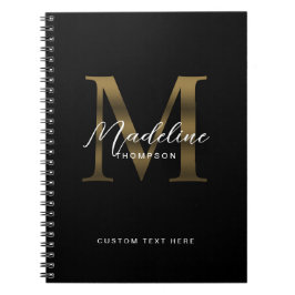 Caderno Espiral Monograma Preto Dourado Metálico de Letra Minúscul