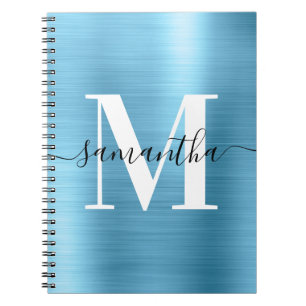 Caderno Espiral Monograma Preto e Branco Bebê Azul Folha 