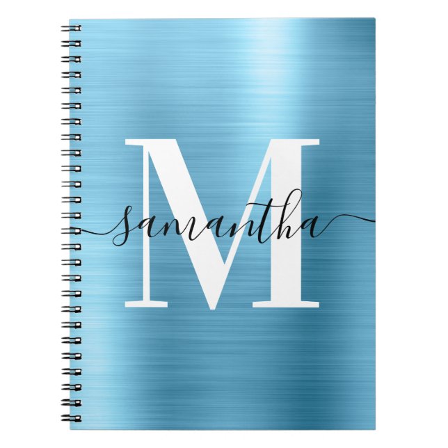 Caderno Espiral Monograma Preto e Branco Bebê Azul Folha  (Frente)