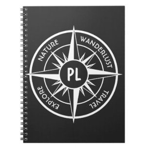 Caderno Espiral Monograma preto e branco do emblema da estrela da 