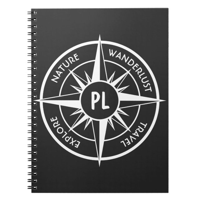 Caderno Espiral Monograma preto e branco do emblema da estrela da  (Frente)