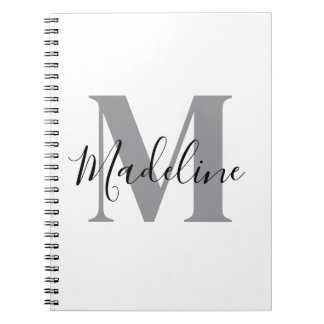 Caderno Espiral Monograma Preto e Branco Elegante