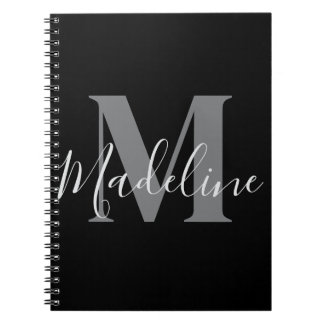 Caderno Espiral Monograma Preto e Cinza Elegante